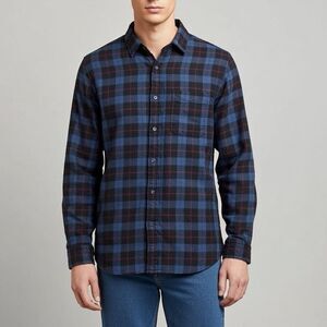 Amazon Essentials Blue Red Black Plaid Flannel Button Down Shirt Size M